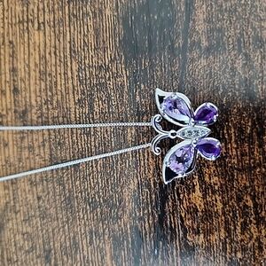 Elegant Purple and Silver Butterfly Necklace